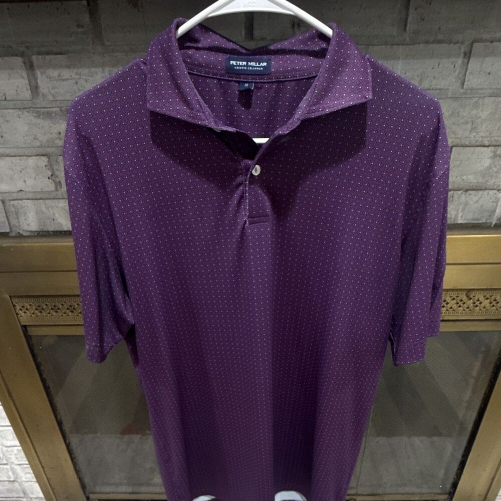 Peter Millar Men's Polo Shirt M Purple Geometric Short Sleeve Collared Logo